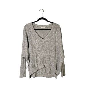 Peyton Jensen Long Sleeve Loose Fit Knit Stretchy V Neck Blouse Light Grey